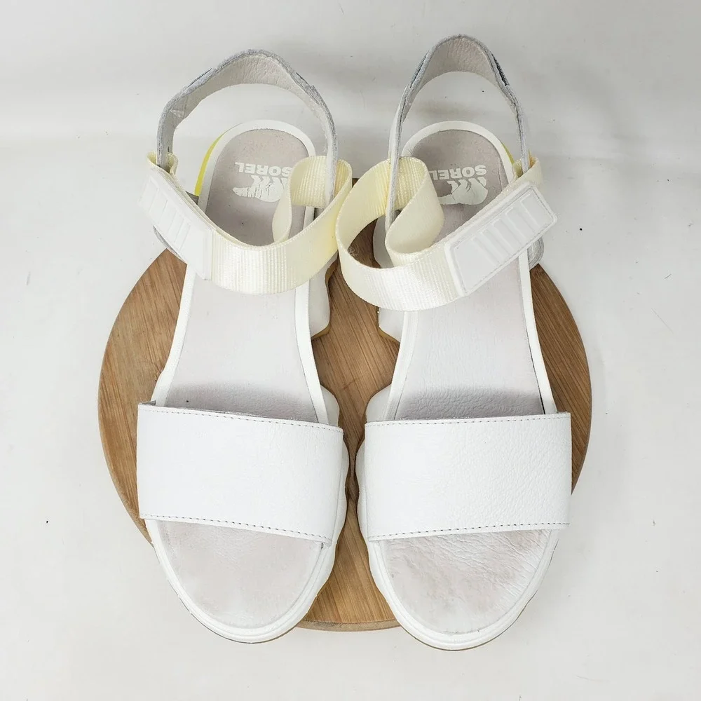 Sorel Kinetic Impact Y Sandals Womens 8 White Leather Y-Strap High Chunky Shoes - Picture 4 of 12